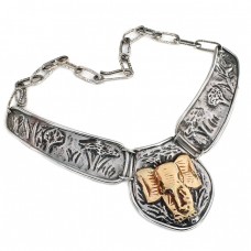 Colier colan modernist din argint cu accente aurite | King Elephant | Italia cca. 1990 Colier colan modernist din argint cu accente aurite | King Elephant | Italia cca. 1990