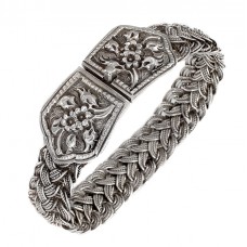 Brățară etnică Hill Tribe unisex manufacturată în argint împletit & repousse | Thailanda  Brățară etnică Hill Tribe unisex manufacturată în argint împletit & repousse | Thailanda