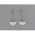 Cercei pendulum retromoderiști manufacturați în argint și sidef natural | atelier Devine Zurich | Elveția cca.1990