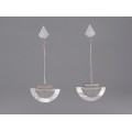 Cercei pendulum retromoderiști manufacturați în argint și sidef natural | atelier Devine Zurich | Elveția cca.1990