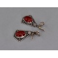 Cercei vintage Etruscan Revival din argint decorat cu agate carneol |  sistem de prindere clips | cca. 1960 - 1970