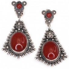 Cercei vintage Etruscan Revival din argint decorat cu agate carneol |  sistem de prindere clips | cca. 1960 - 1970 Cercei vintage Etruscan Revival din argint decorat cu agate carneol |  sistem de prindere clips | cca. 1960 - 1970