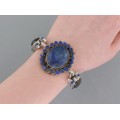 Impresionantă brățară etnică indiană decorată cu lapis lazuli și labradorit natural | cca. 1950 - 1960