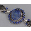 Impresionantă brățară etnică indiană decorată cu lapis lazuli și labradorit natural | cca. 1950 - 1960