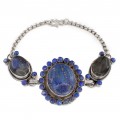 Impresionantă brățară etnică indiană decorată cu lapis lazuli și labradorit natural | cca. 1950 - 1960