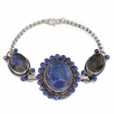 Impresionantă brățară etnică indiană decorată cu lapis lazuli și labradorit natural | cca. 1950 - 1960 Impresionantă brățară etnică indiană decorată cu lapis lazuli și labradorit natural | cca. 1950 - 1960