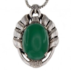 Colier cu pandant  Art Deco din argint și agat verde natural | Germania cca.1930 Colier cu pandant  Art Deco din argint și agat verde natural | Germania cca.1930