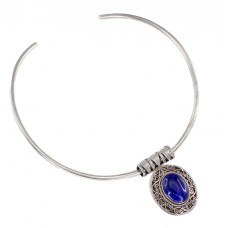 Choker modernist cu pandant din argint și lapis lazuli | Indonezia Choker modernist cu pandant din argint și lapis lazuli | Indonezia