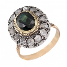 Inel victorian din aur galben 18k decorat cu un safir natural 2 CT și diamante 0,40 CT montate în argint | cca.1900 Inel victorian din aur galben 18k decorat cu un safir natural 2 CT și diamante 0,40 CT montate în argint | cca.1900