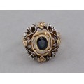 Inel Art Nouveau din aur galben 18k și argint decorat cu un safir natural 1.05 CT | Franța cca.1900 