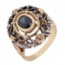 Inel Art Nouveau din aur galben 18k și argint decorat cu un safir natural 1.05 CT | Franța cca.1900  Inel Art Nouveau din aur galben 18k și argint decorat cu un safir natural 1.05 CT | Franța cca.1900