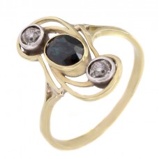 Inel Art Nouveau Toi et Moi din aur galben 18k decorat cu un safir natural  1 CT și diamante 0.34 CT montate în argint | Franța cca. 1900 - 1910 Inel Art Nouveau Toi et Moi din aur galben 18k decorat cu un safir natural  1 CT și diamante 0.34 CT montate în argint | Franța cca. 1900 - 1910