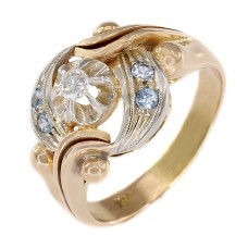 Inel Art Nouveau din aur 18k decorat cu diamant natural 0.12 CT și spinele de sinteză | cca. 1910 Inel Art Nouveau din aur 18k decorat cu diamant natural 0.12 CT și spinele de sinteză | cca. 1910