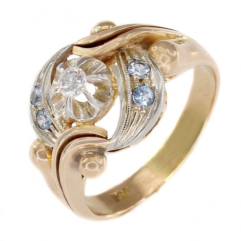 Inel Art Nouveau din aur 18k decorat cu diamant natural 0.12 CT și spinele de sinteză | cca. 1910
