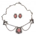 Set de bijuterii format din colier esclavage și cercei clips din argint decorat cu rodocrozite | Germania cca. 1960