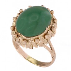 Inel vintage chinezesc din aur 14k decorat cu un anturaj de jad verde natural | cca.1950 - 1970 Inel vintage chinezesc din aur 14k decorat cu un anturaj de jad verde natural | cca.1950 - 1970