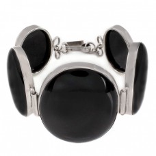 Impresionantă brățară statement din argint decorată cu anturaje de onix negru natural | Thailanda  cca.1980 Impresionantă brățară statement din argint decorată cu anturaje de onix negru natural | Thailanda  cca.1980