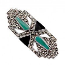 Broșă Art Deco din argint decorată cu onix verde, onix negru| & incrustații de marcasite | Austria cca. 1940 - 1950 Broșă Art Deco din argint decorată cu onix verde, onix negru| & incrustații de marcasite | Austria cca. 1940 - 1950