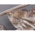 Broșă scandinavă Arts & Crafts din argint decorată cu ametiste, piatra lunii și perlă naturală | atelier Anton Michelsen | cca. 1960