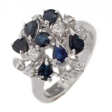 Inel cocktail din aur alb 18k decorat cu safire naturale 1.20 ct & diamante naturale 0.32 ct Inel cocktail din aur alb 18k decorat cu safire naturale 1.20 ct & diamante naturale 0.32 ct