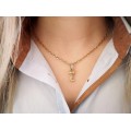 Colier din aur 18 k cu pandant amuletic Chantecler decorat cu diamante naturale | Italia anii 2000