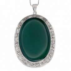 Colier cu pandant statement din argint decorat cu un impresionant agat verde natural | Mexic cca. 1980 Colier cu pandant statement din argint decorat cu un impresionant agat verde natural | Mexic cca. 1980