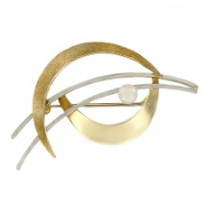 Broșă mid-century din aur 14 k decorată cu perlă naturală | Germania cca.1960 Broșă mid-century din aur 14 k decorată cu perlă naturală | Germania cca.1960