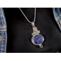 Colier balinez din argint cu pandant statement decorat lapis-lazuli, cuarț fumuriu, granat și perlă neagră Keshi | atelier Suarti | Indonezia