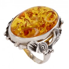 Inel statement în stil Art Nouveau din argint decorat cu un remarcabil anturaj de chihlimbar natural | Polonia   Inel statement în stil Art Nouveau din argint decorat cu un remarcabil anturaj de chihlimbar natural | Polonia