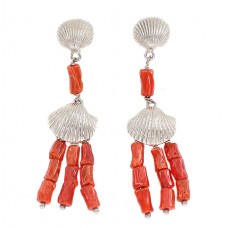 Cercei statement din argint și coral roșu |  Sea Lovers | Italia cca. 1980 Cercei statement din argint și coral roșu |  Sea Lovers | Italia cca. 1980