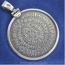 pandant minoic : Discul din Phaistos. argint 950. "burned silver" pandant minoic : Discul din Phaistos. argint 950. "burned silver"