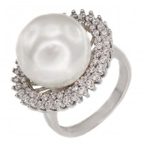 Spectaculos inel cocktail decorat cu perlă Majorica și cristale zirconium | Spania