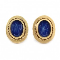 Cercei din aur 14k decorați cu safire stelate Blue Star of India | atelier  Friedrich Speidel | Gemania  cca. 1970 Cercei din aur 14k decorați cu safire stelate Blue Star of India | atelier  Friedrich Speidel | Gemania  cca. 1970