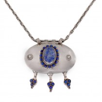 Colier Chain d'ancre accesorizat cu o impresionată amuletă indiană manufacturat în argint decorat cu lapis lazului 