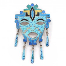 Pandant - broșă Aztec Revival din argint gravat giulloche și emailat champleve | atelier Jeronimo Fuentes | Mexic cca.1960 - 1970 Pandant - broșă Aztec Revival din argint gravat giulloche și emailat champleve | atelier Jeronimo Fuentes | Mexic cca.1960 - 1970