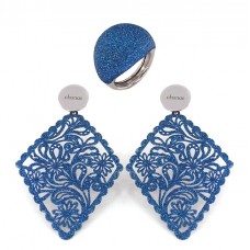Set de bijuterii statement din argint decorate cu pulbere de sidefuri albastre | atelier Ital Moda | anii 2020 Set de bijuterii statement din argint decorate cu pulbere de sidefuri albastre | atelier Ital Moda | anii 2020