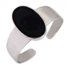 Brățară cuff mid-century Space Age din argint și onix negru natural | Norvegia | cca. 1960 - 1970 Brățară cuff mid-century Space Age din argint și onix negru natural | Norvegia | cca. 1960 - 1970