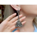 Opulenți cercei etnici indieni Jhumka manufacturați în argint | prima jumătate a secolului XX | Rahasthan - India 