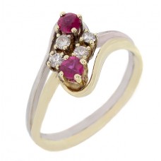 Inel Toi Et Moi din aur galben și aur alb 14k decorat cu rubine naturale 0.42 ct & diamante naturale 0.16 ct Inel Toi Et Moi din aur galben și aur alb 14k decorat cu rubine naturale 0.42 ct & diamante naturale 0.16 ct