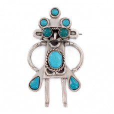 Broșă modernistă mexicană din agint și turcoaze naturale Ancient Alien | manufactură de atelier Taxco | cca. 1980 Broșă modernistă mexicană din agint și turcoaze naturale Ancient Alien | manufactură de atelier Taxco | cca. 1980