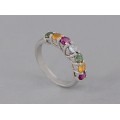 Inel Riviere din argint decorat cu o bogată suită de pietre naturale | granate, peridot, citrin, topaz albastru