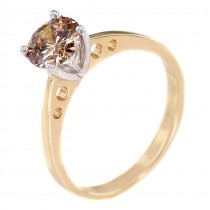 Inel solitaire din aur 18 k decorat cu diamant natural Fancy Vivid Brown 0.85 CT