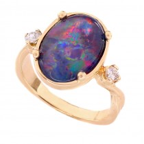 Inel din aur 14 k decorat cu un spectaculos Opal natural australian și diamante naturale | atelier ArtAntik Gallery 2022