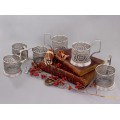 Set de 6 suporturi Podstakannik  pentru pahare de ceai |  cupru argintat & filigranat | atelier Mstera - Rusia cca.1955