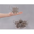 Set de 6 suporturi Podstakannik  pentru pahare de ceai |  cupru argintat & filigranat | atelier Mstera - Rusia cca.1955