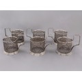 Set de 6 suporturi Podstakannik  pentru pahare de ceai |  cupru argintat & filigranat | atelier Mstera - Rusia cca.1955