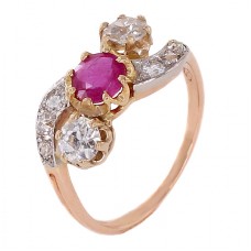 Inel Toi Et Moi din aur roz 18k și platină decorat cu un rubin natural 0.50 ct & diamante naturale 0.82 ct Inel Toi Et Moi din aur roz 18k și platină decorat cu un rubin natural 0.50 ct & diamante naturale 0.82 ct