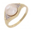 Inel din aur galben și aur alb 14 k decorat cu o perlă naturală Akoya și diamante naturale | cca. 1955