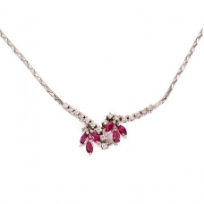 Colier vintage din aur alb 14k decorat cu rubine și diamante naturale | cca. 1960  Colier vintage din aur alb 14k decorat cu rubine și diamante naturale | cca. 1960