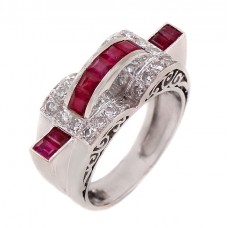 Inel Art Deco din platină decorat cu rubine naturale 1 CT și diamante naturale 0.58 CTW | Franța cca.1930 Inel Art Deco din platină decorat cu rubine naturale 1 CT și diamante naturale 0.58 CTW | Franța cca.1930